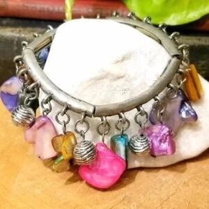 3/$25 Colorful Stone Shell and Bead Stretchy Charm Bracelet